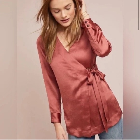 Moulinette Soeurs by Anthropologie Wrap Blouse Size Small Cinnamon - Picture 1 of 6